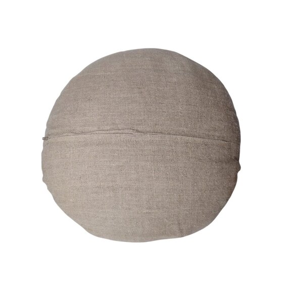 Round Linen Embroidered Honey Bee Throw Pillow 16 x 16 Natural Boho Minimalist - Picture 5 of 7